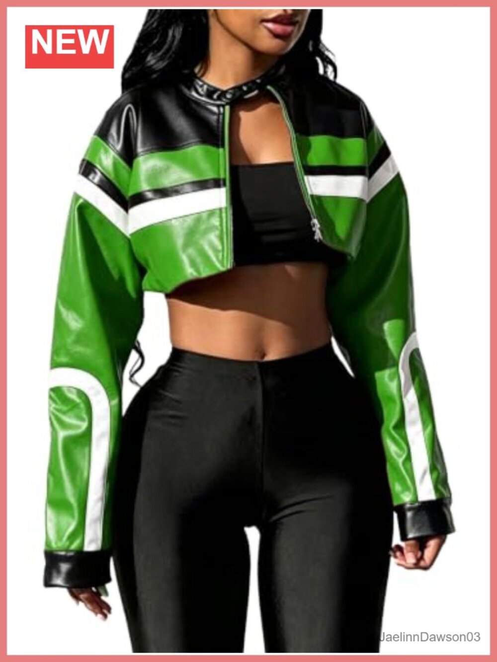 Faux Leather Cropped Moto Biker Jacket Zip Up Long Sleeve Women's Outerwear
